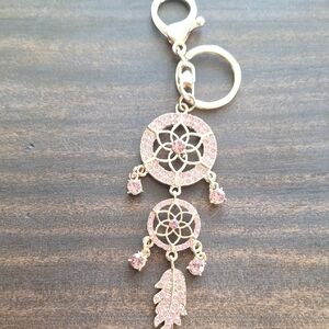 Gold and Pink Dreamcatcher Keychain